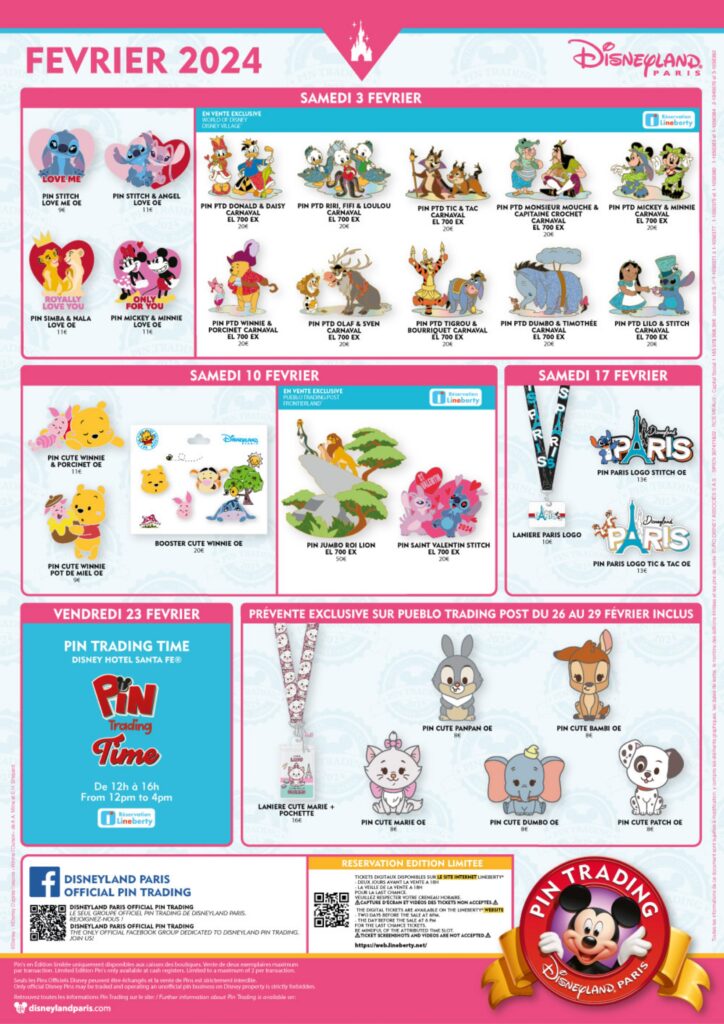 Liste officielle des pins sortis en février 2024 à Disneyland Paris