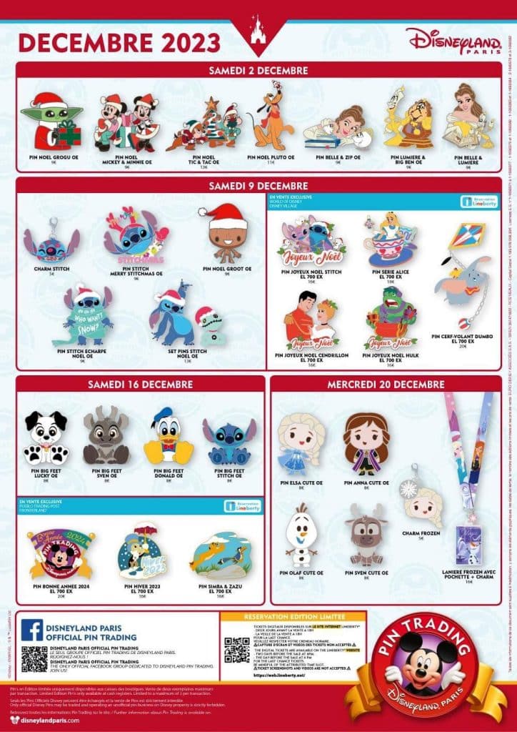 Liste officielle des pins sortis en décembre 2023 à Disneyland Paris
