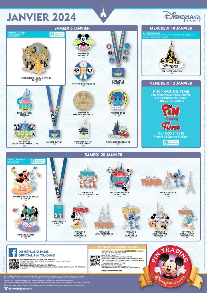Liste officielle des pins de janvier 2024 à Disneyland Paris