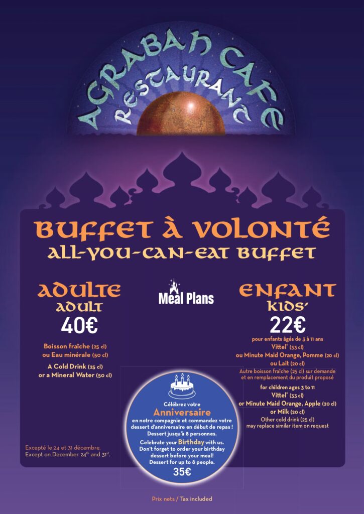 Menu du Agrabah Café a Disneyland Paris
